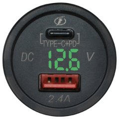 Adaptér z 12V / 24V na USB / USB-C PD 5 V 3.1 A zelený