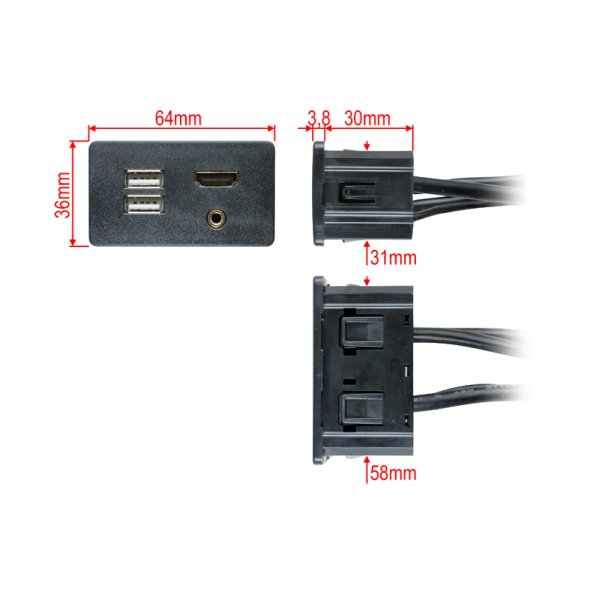 USB / HDMI / JACK zásuvka s kabelem